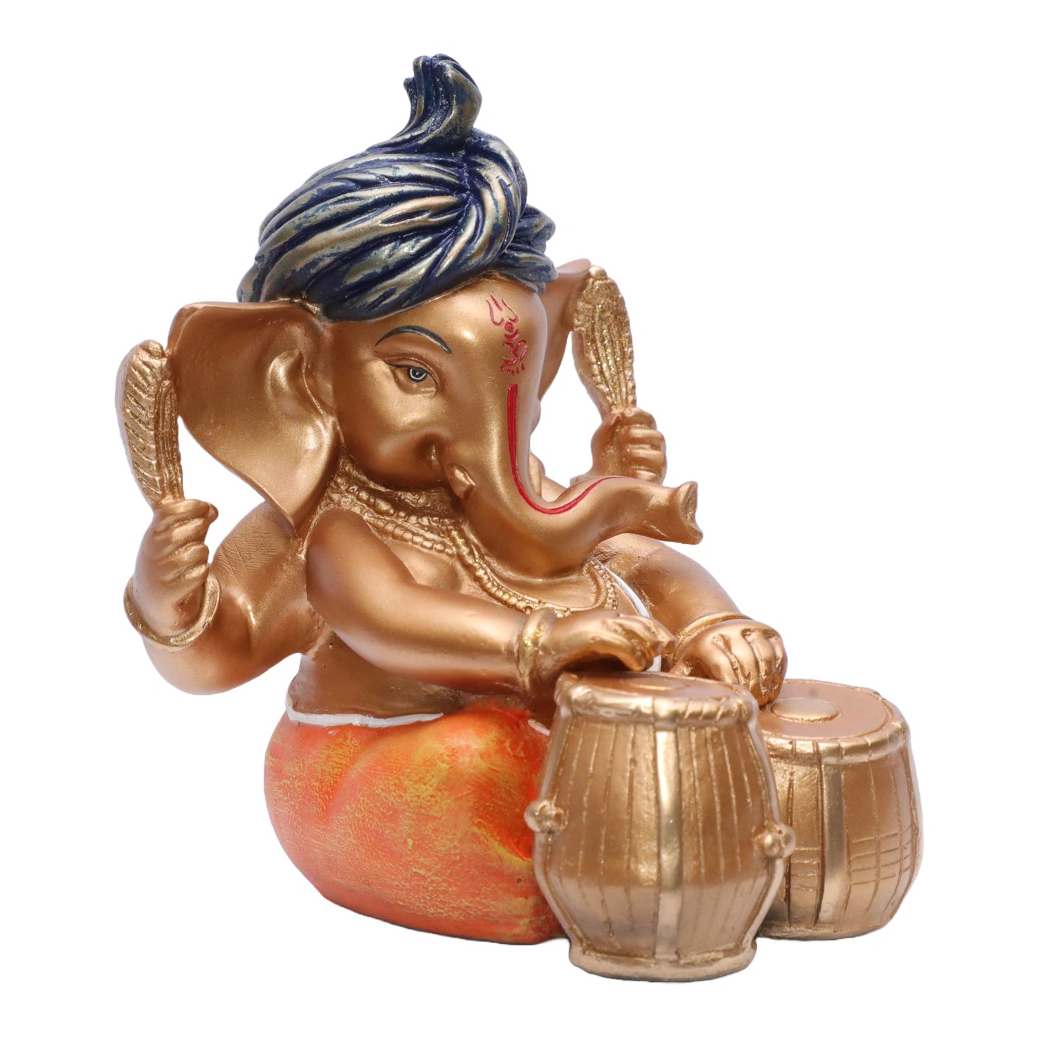 Ashnam Pagadi Tabla Music Ganesha - Gold & Orange, 17cm