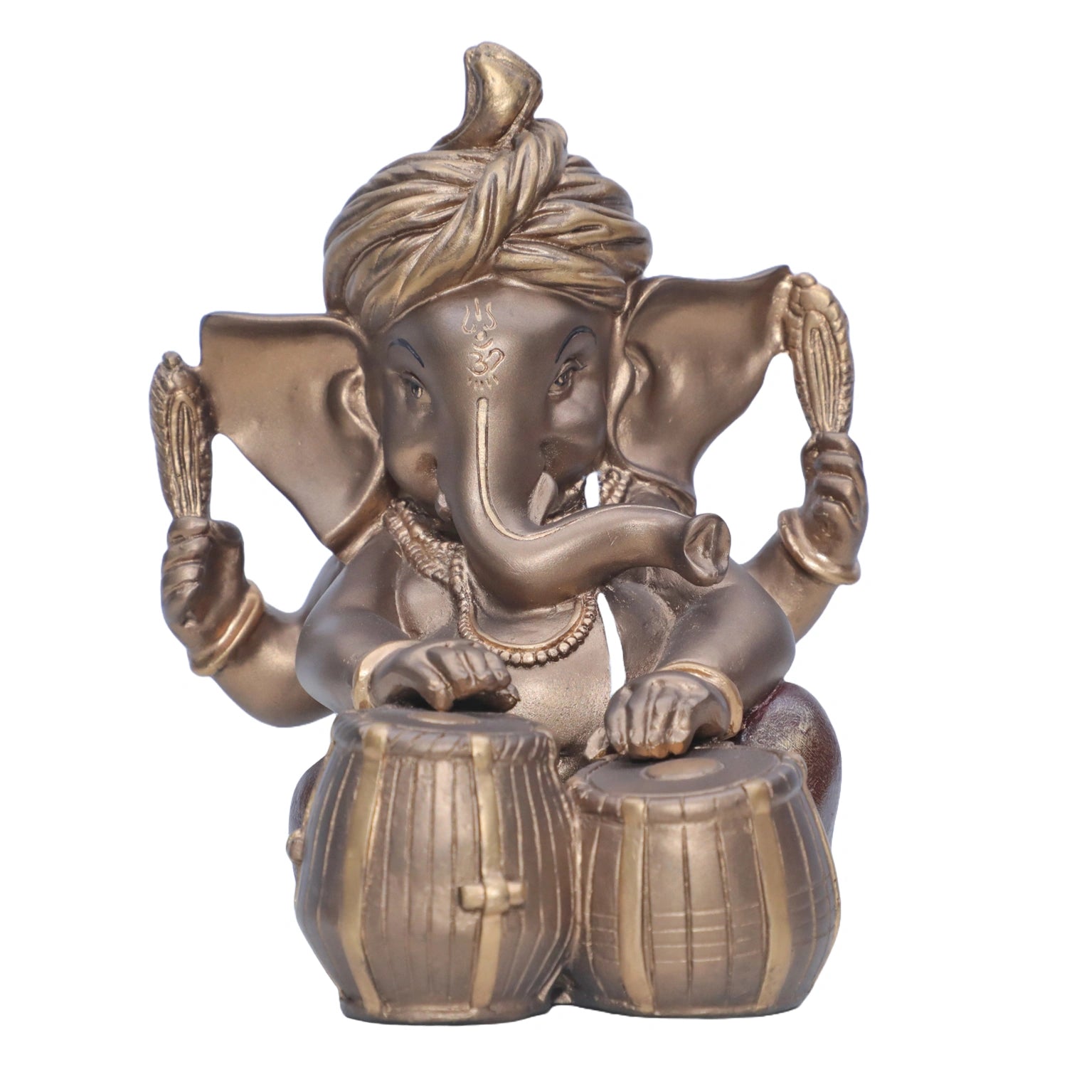 Ashnam Pagadi Tabla Music Ganesha - Bronze & Red, 17cm