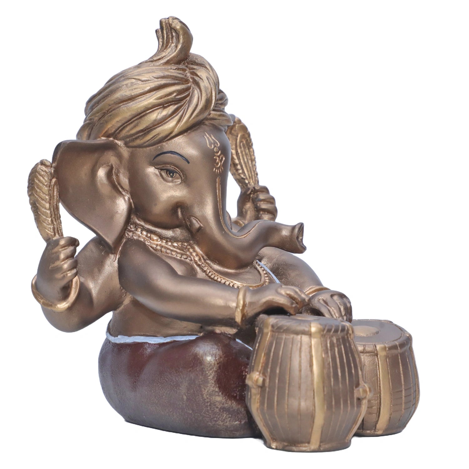 Ashnam Pagadi Tabla Music Ganesha - Bronze & Red, 17cm