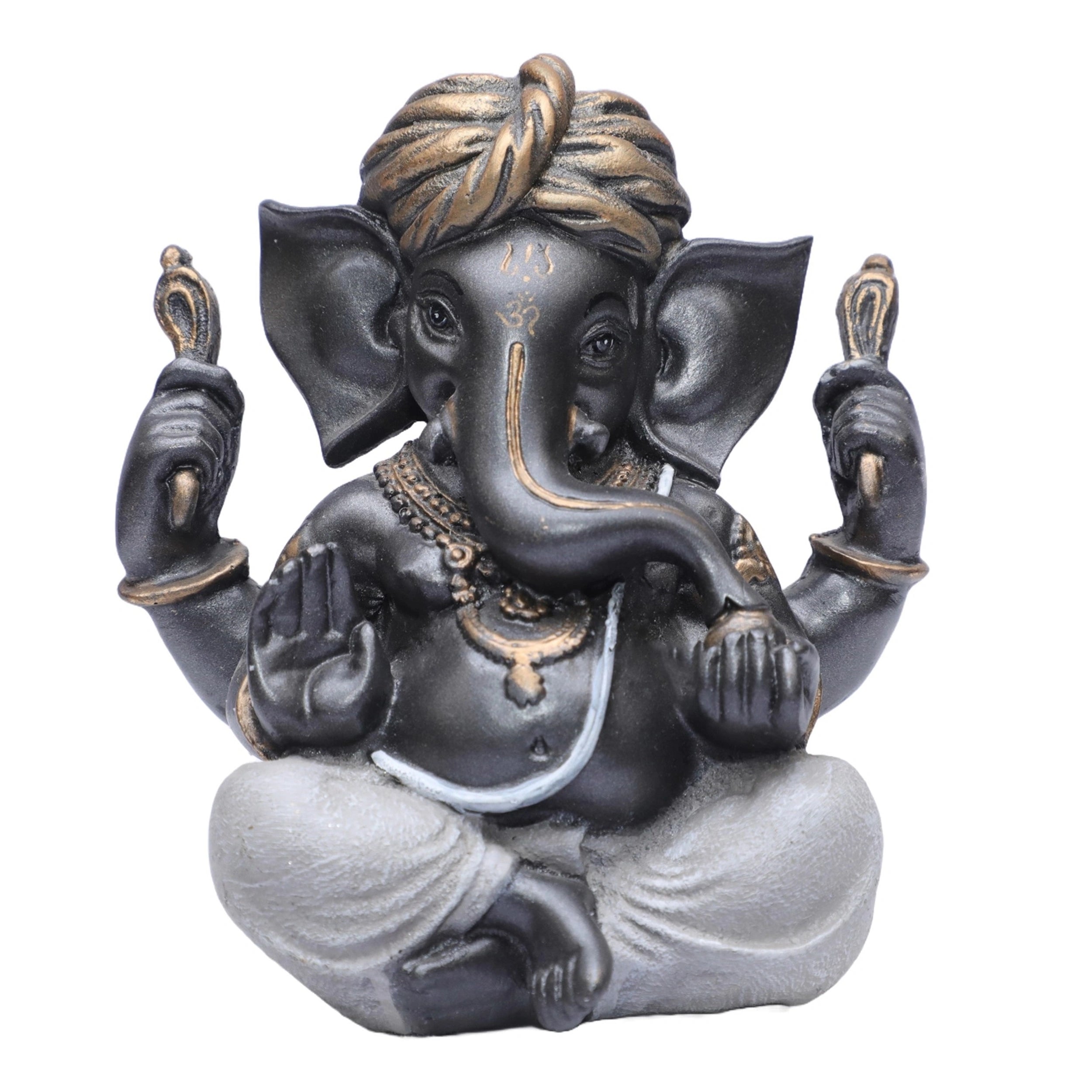 Ashnam Pheta Blessing Ganesha Decorative Showpiece - Metallic Grey, 12.2cm