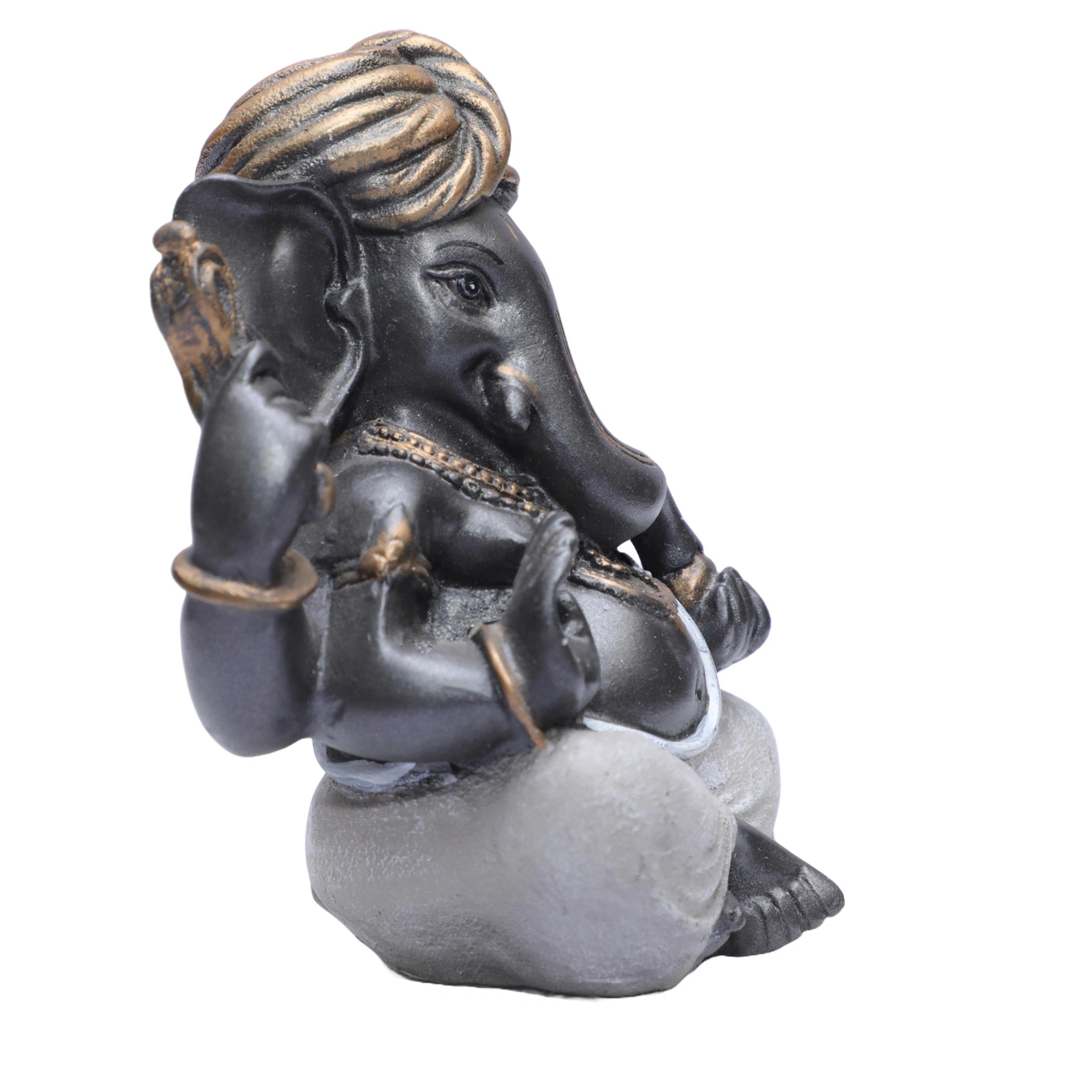 Ashnam Pheta Blessing Ganesha Decorative Showpiece - Metallic Grey, 12.2cm