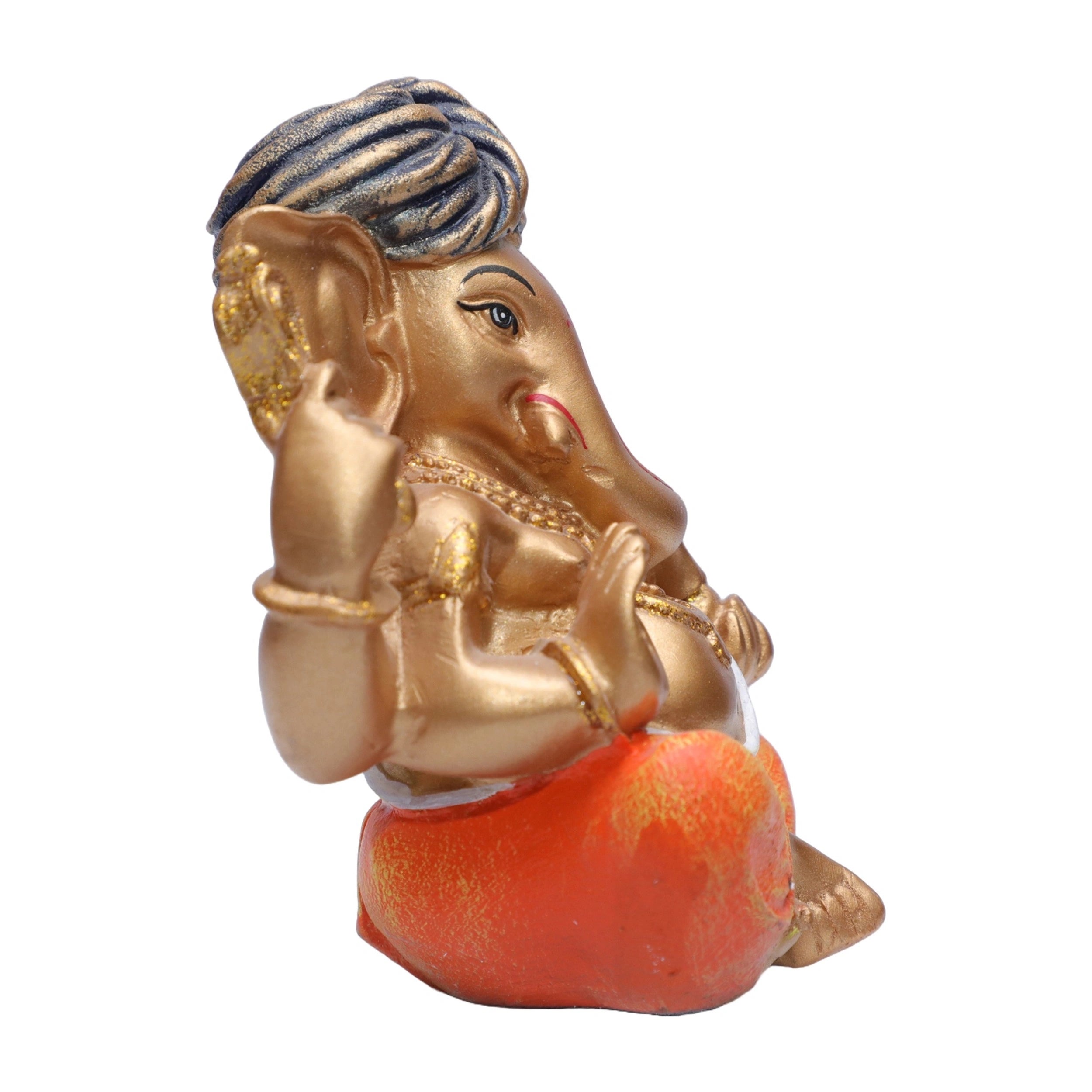 Ashnam Pheta Blessing Ganesha Decorative Showpiece - Gold & Orange, 12.2cm
