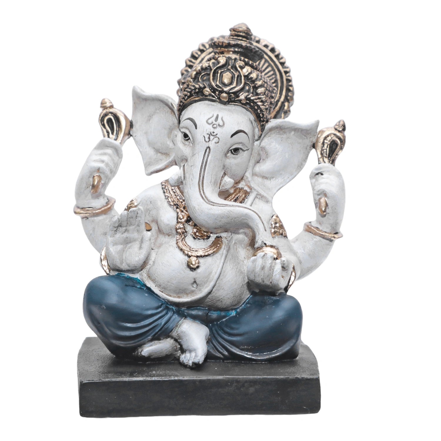 Ashnam Lord Ganesha With Base - White & Green, 15cm