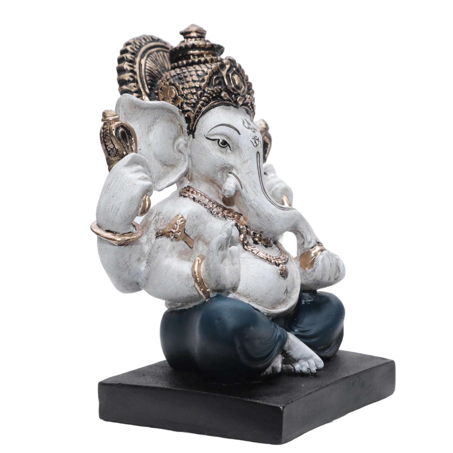 Ashnam Lord Ganesha With Base - White & Green, 15cm