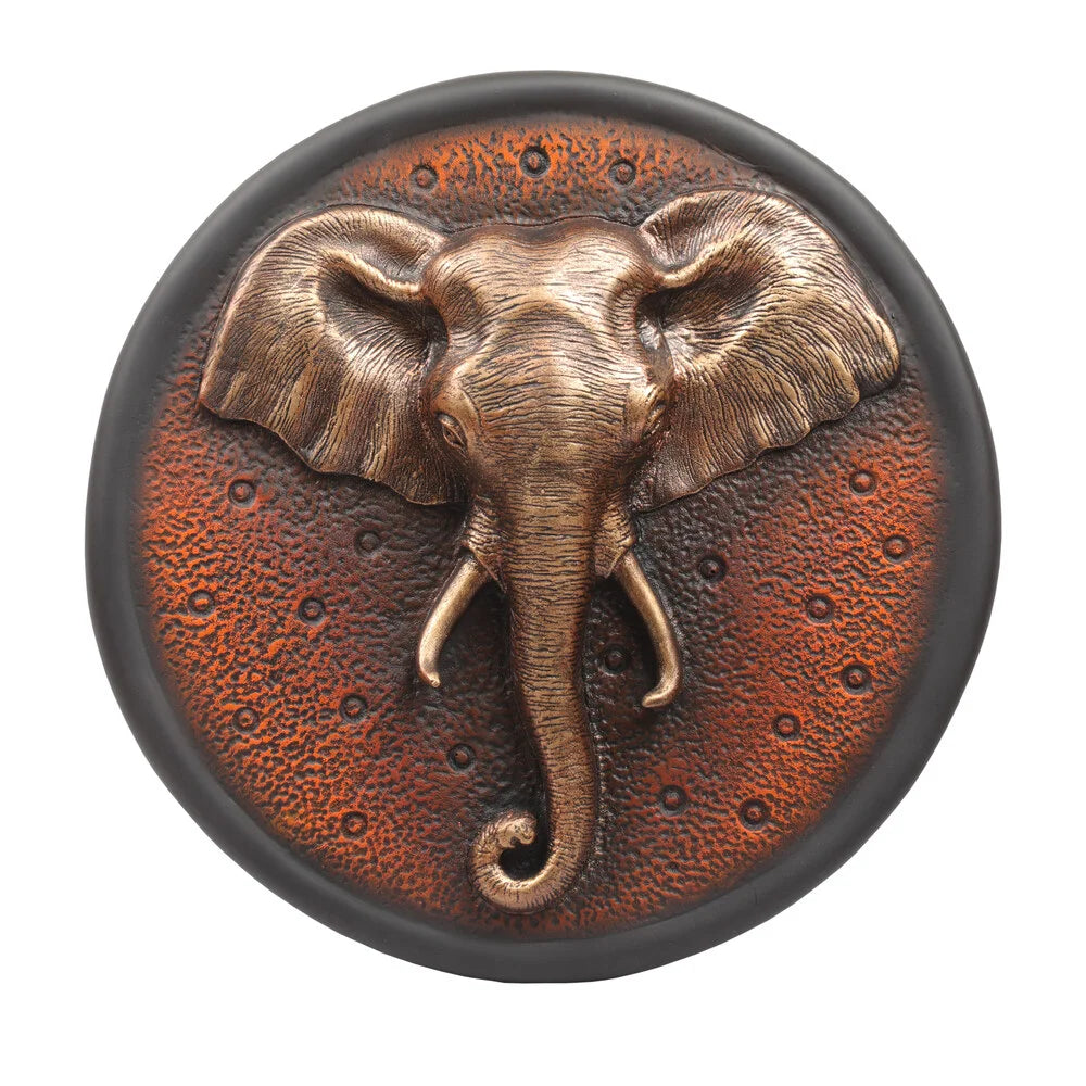 Elephant Head Wall Art, 28.5cm, Maroon & Gold