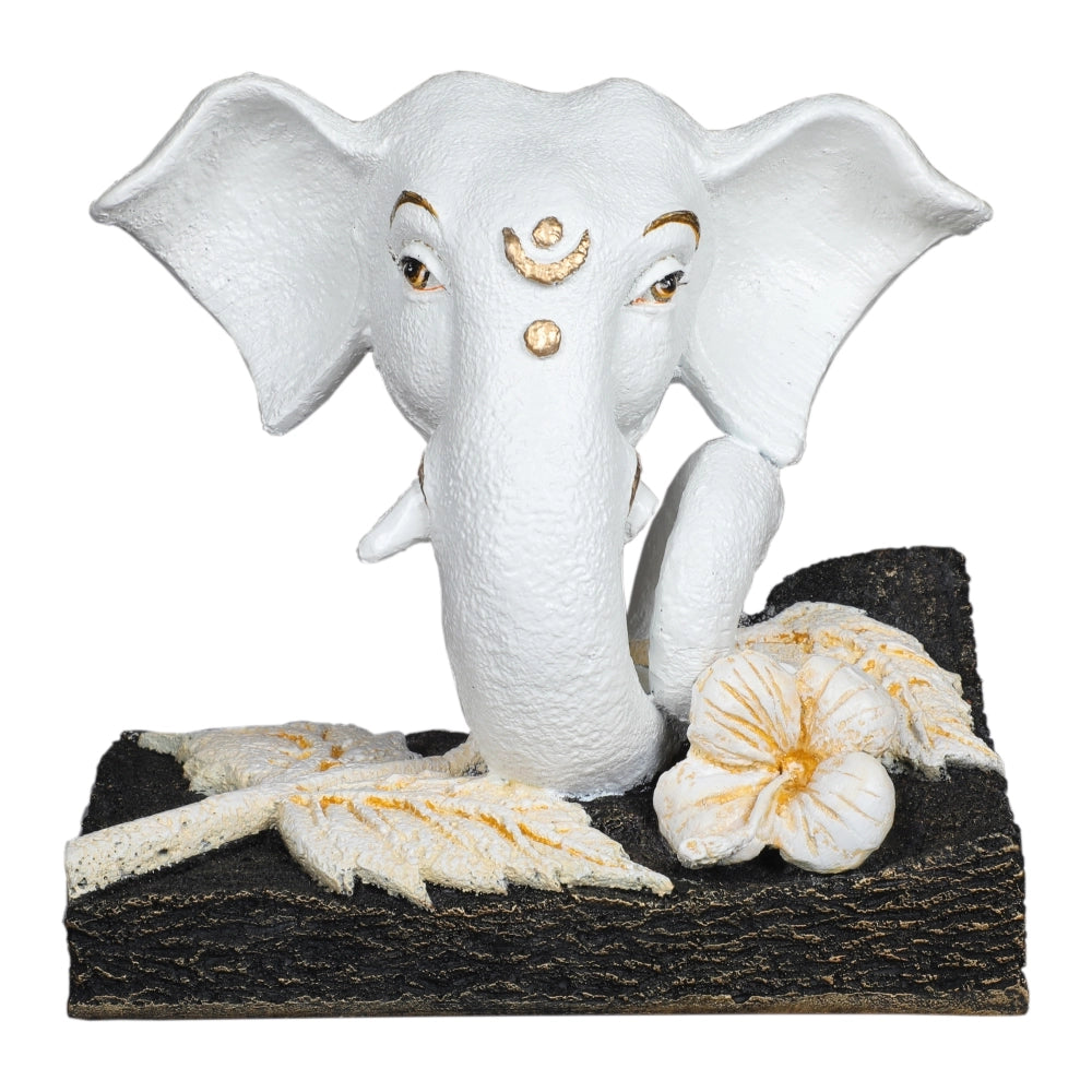 Flower Base Ganesha Decorative Showpiece – 19.4 Cm, White
