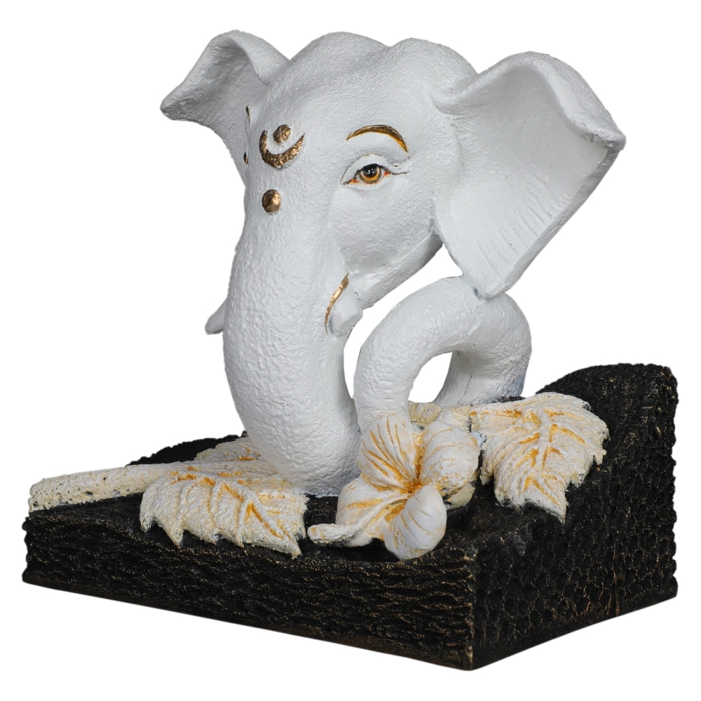Flower Base Ganesha Decorative Showpiece – 19.4 Cm, White