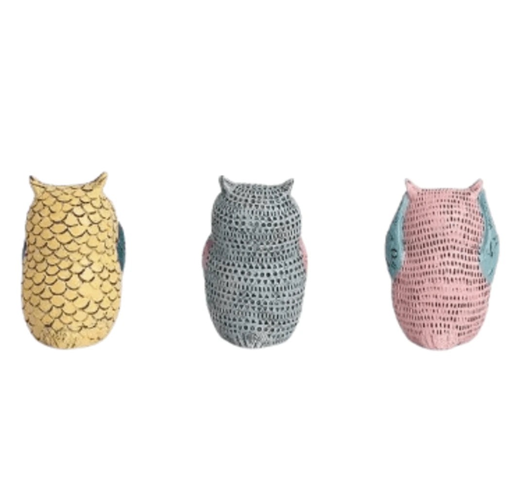 Owl Figurines Decor See No Evil, Hear No Evil, Speak No Evil Cute Owl Statue, 9 cm, Multicolor (Set of 3)