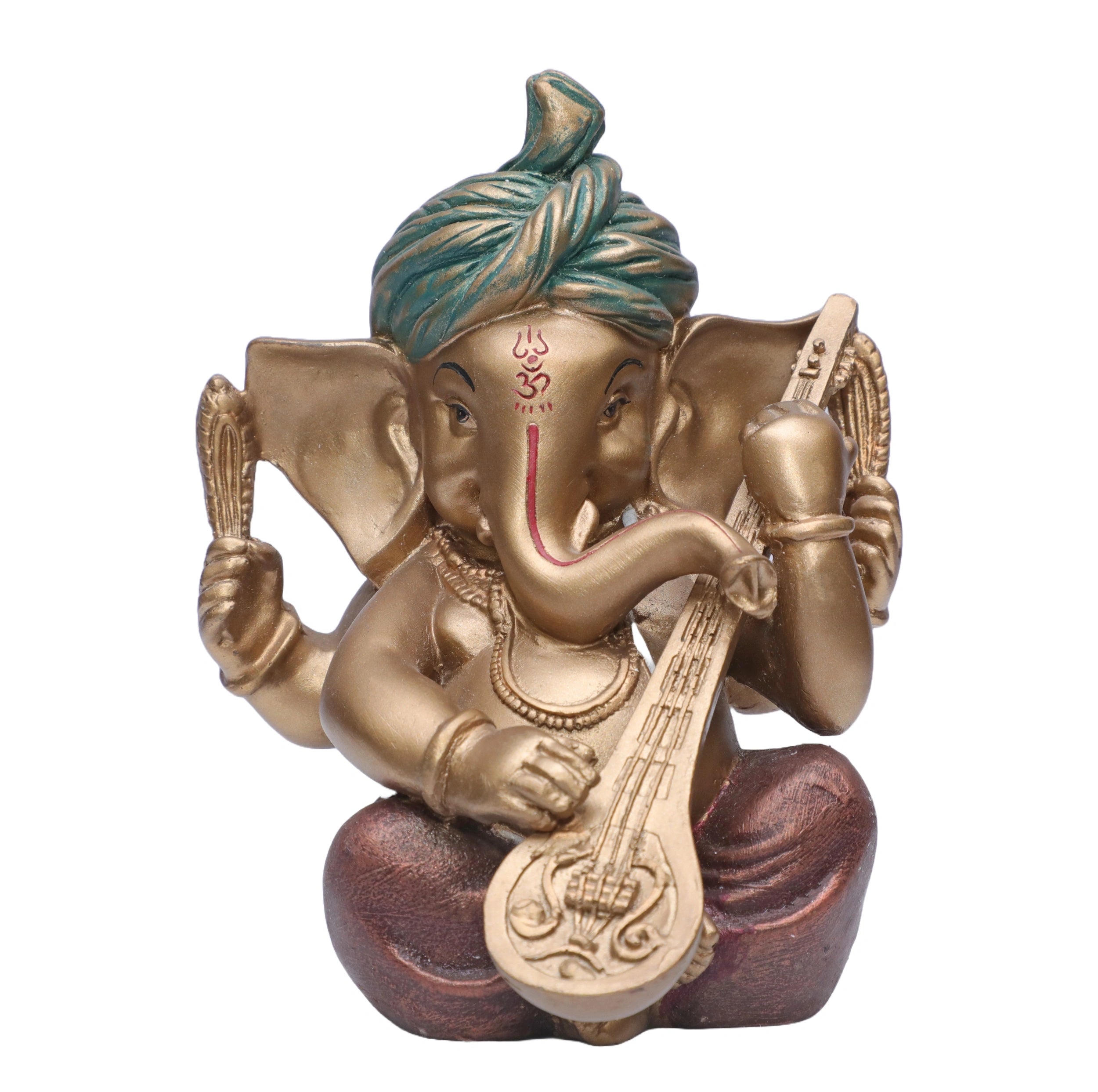 Ashnam Pagadi Sitar Music Ganesha - Gold & Red, 17cm