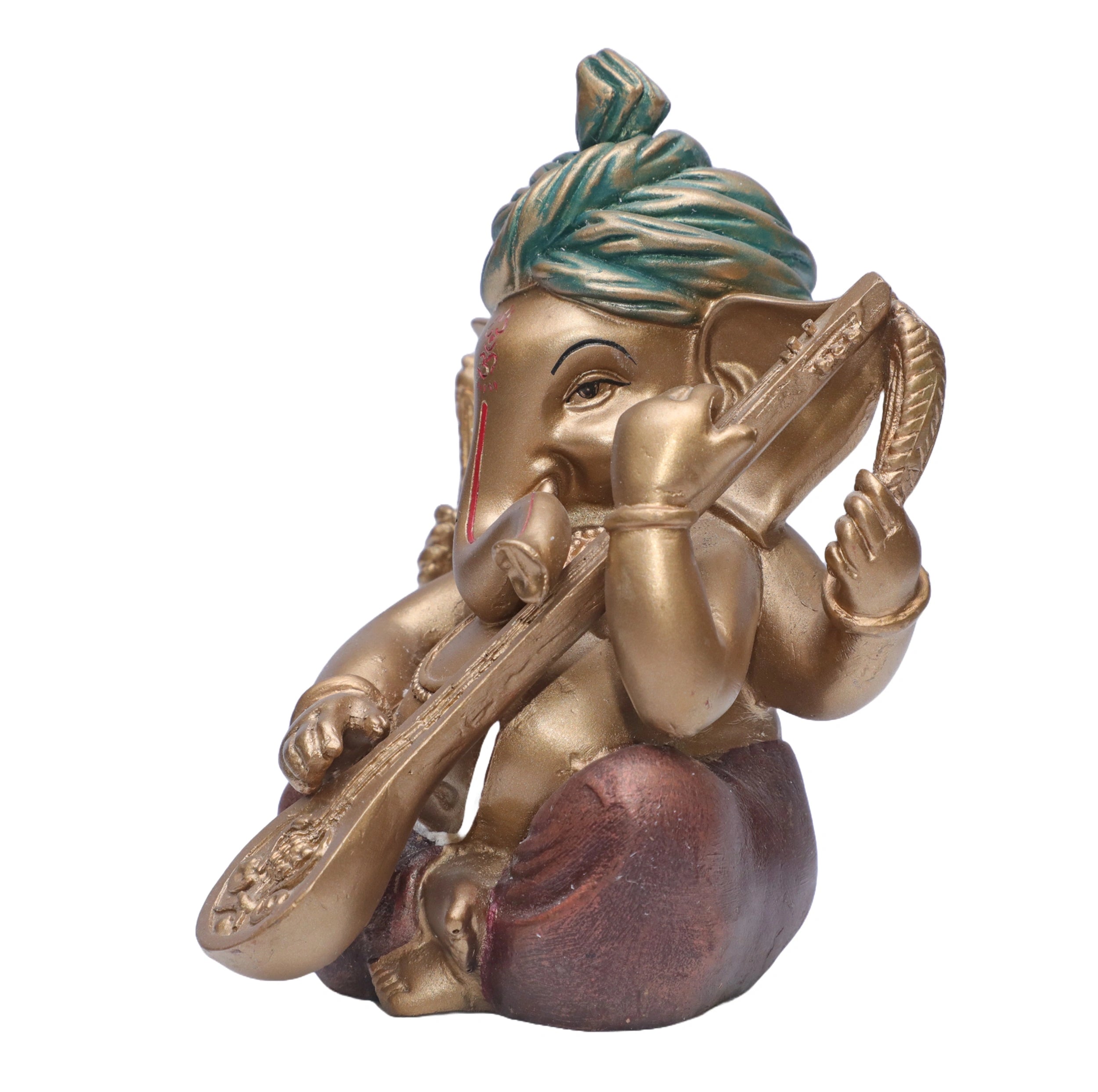 Ashnam Pagadi Sitar Music Ganesha - Gold & Red, 17cm
