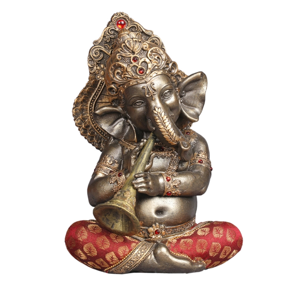 Musical Ganesha Decorative Showpiece – Bronze & Gold
