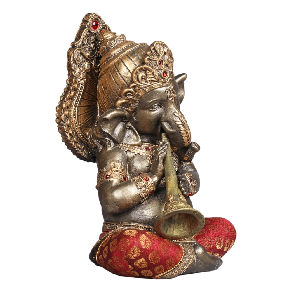 Musical Ganesha Decorative Showpiece – Bronze & Gold