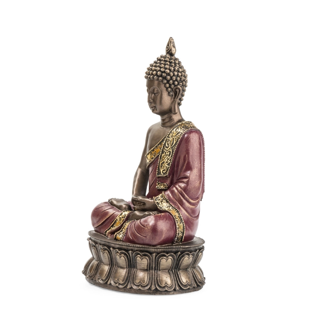 Ashnam Buddha with Lotus Base Showpice – Bronze & Red Wine