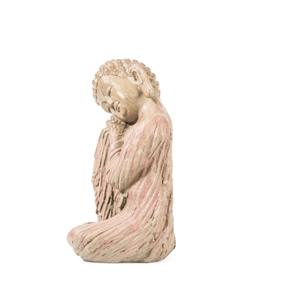 Ashnam Wood Finish Resting Buddha – Rustic Pink