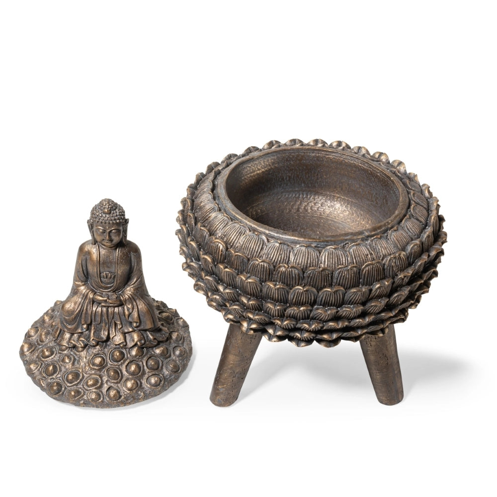 Ashnam Buddha With Jewellery Storage Box, Antique Golden Brown