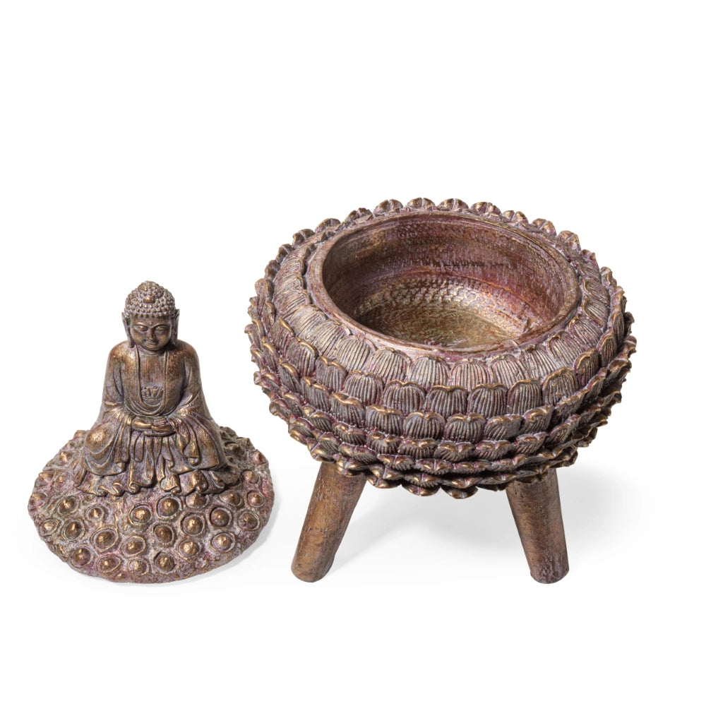 Ashnam Buddha With Jewellery Storage Box, Pink Brown Antique