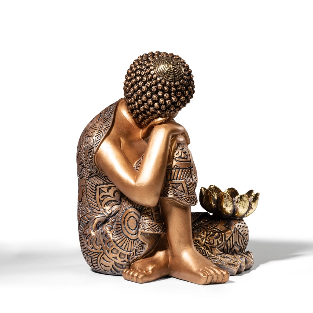 Ashnam Pleasing Lotus Candle Buddha – Right Side, Antique Gold