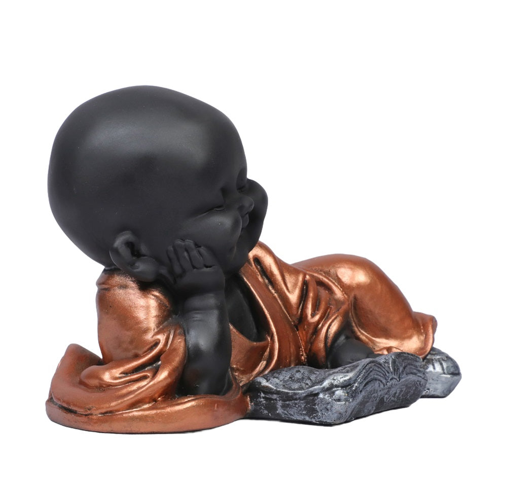 Ashnam Joyful Little Reading Monk - Copper, 18cm