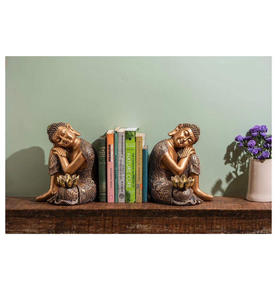 Ashnam Resting Buddha Bookend – Left Side & Right Side, Set of Two