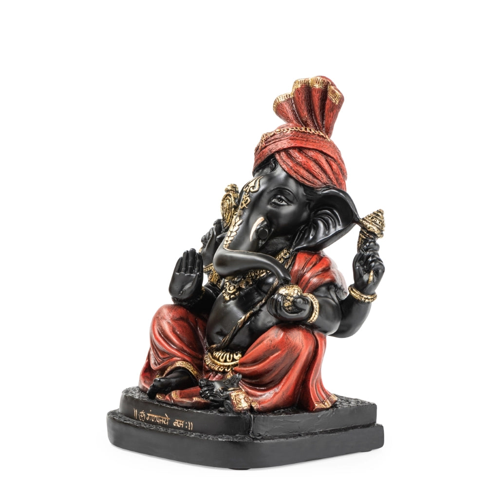 Pheta Ganesha Statue Decorative Showpiece – Black & Red