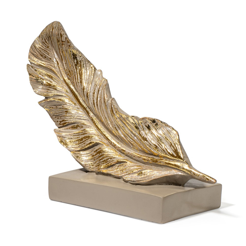 Ashnam Feather of Elegance Calandi's Feather Sculpture - Ash Grey & Gold