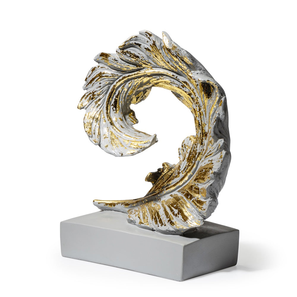 Ashnam Curled Feather Figurine - Grey & Gold