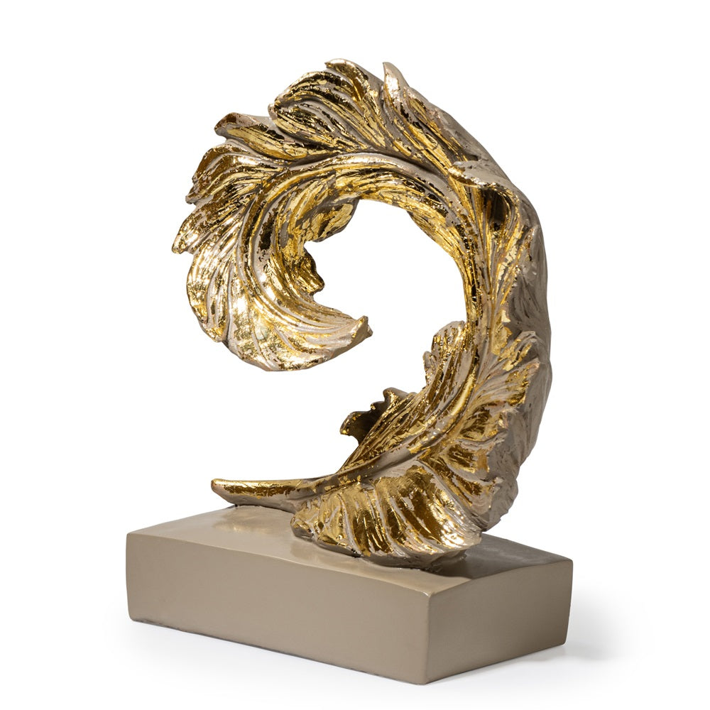 Ashnam Curled Feather Figurine -Ash Grey & Gold