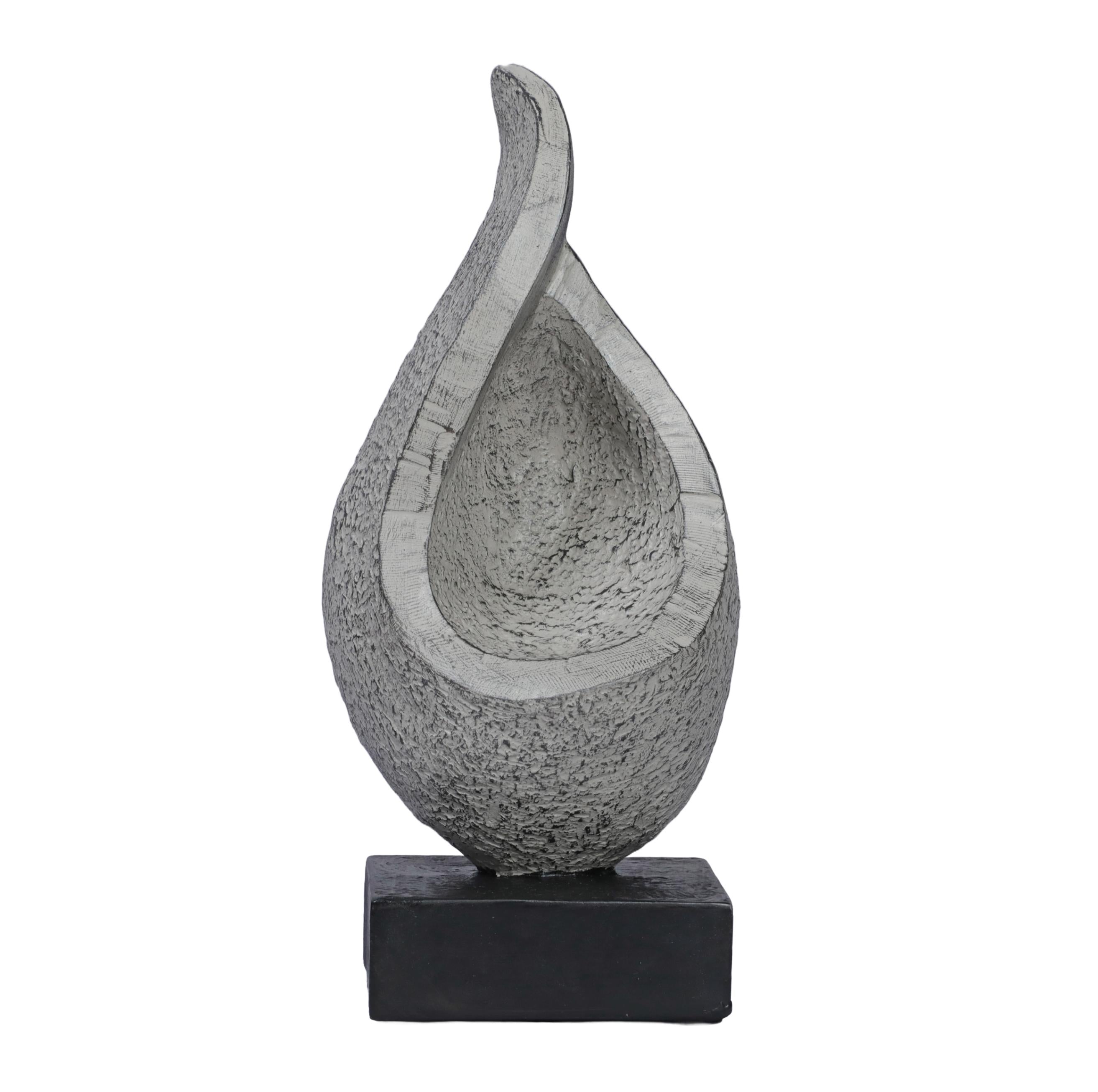 Ashnam Central Caved Minimal Sculpture - Silver Pearl, 30 Cm