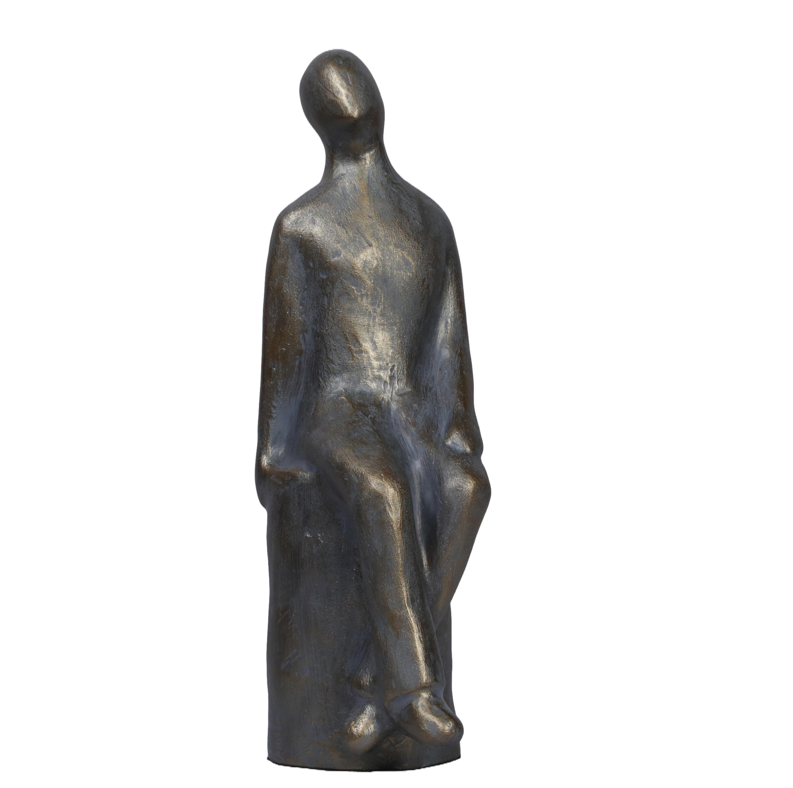 Ashnam Thoughtful Pose Abstract Human Showpiece - Antique Gold, 30 Cm