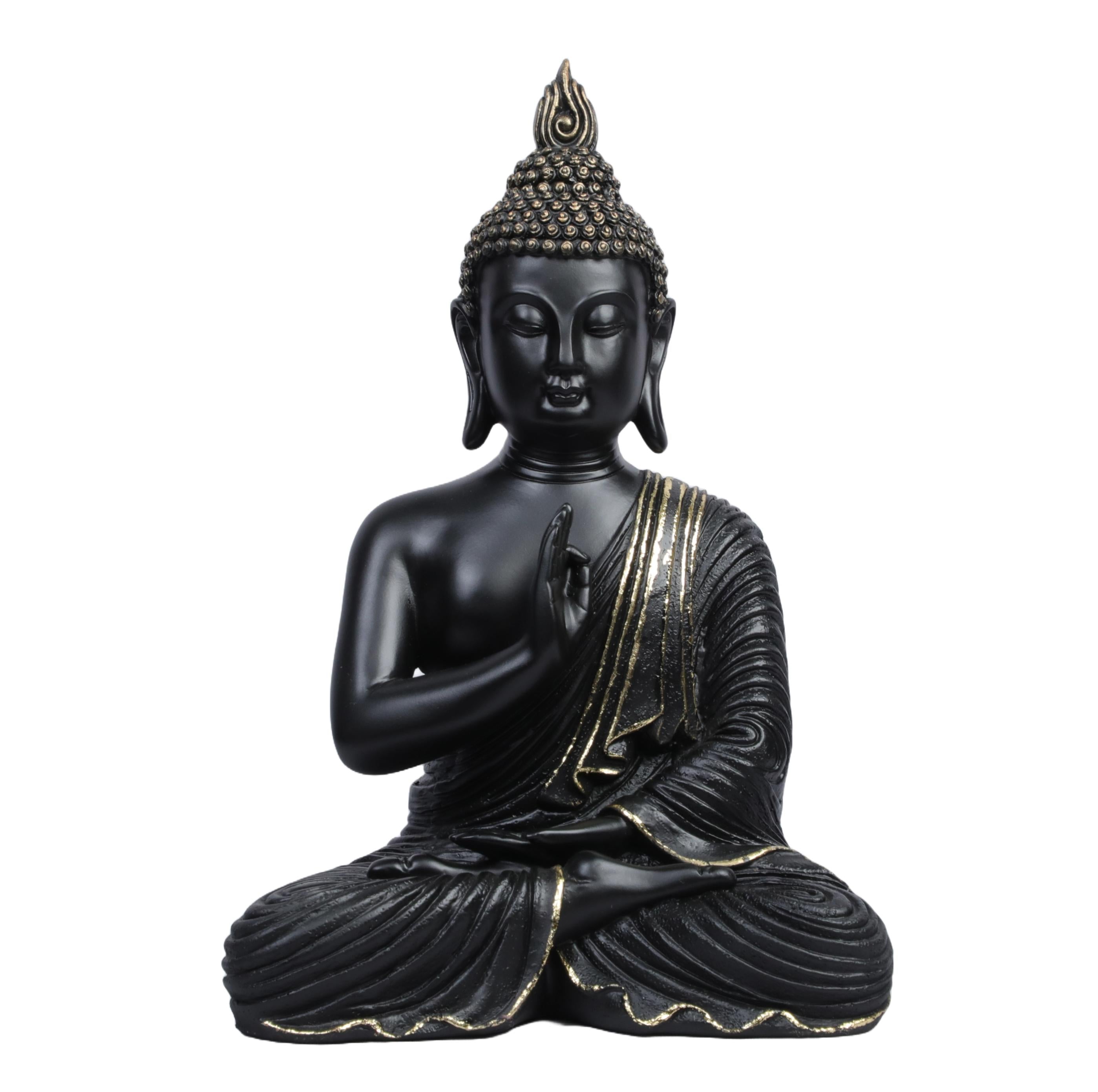 Ashnam Enlightened Grace: Buddha Statue in Gyana Mudra Pose - Black, 26 Cm