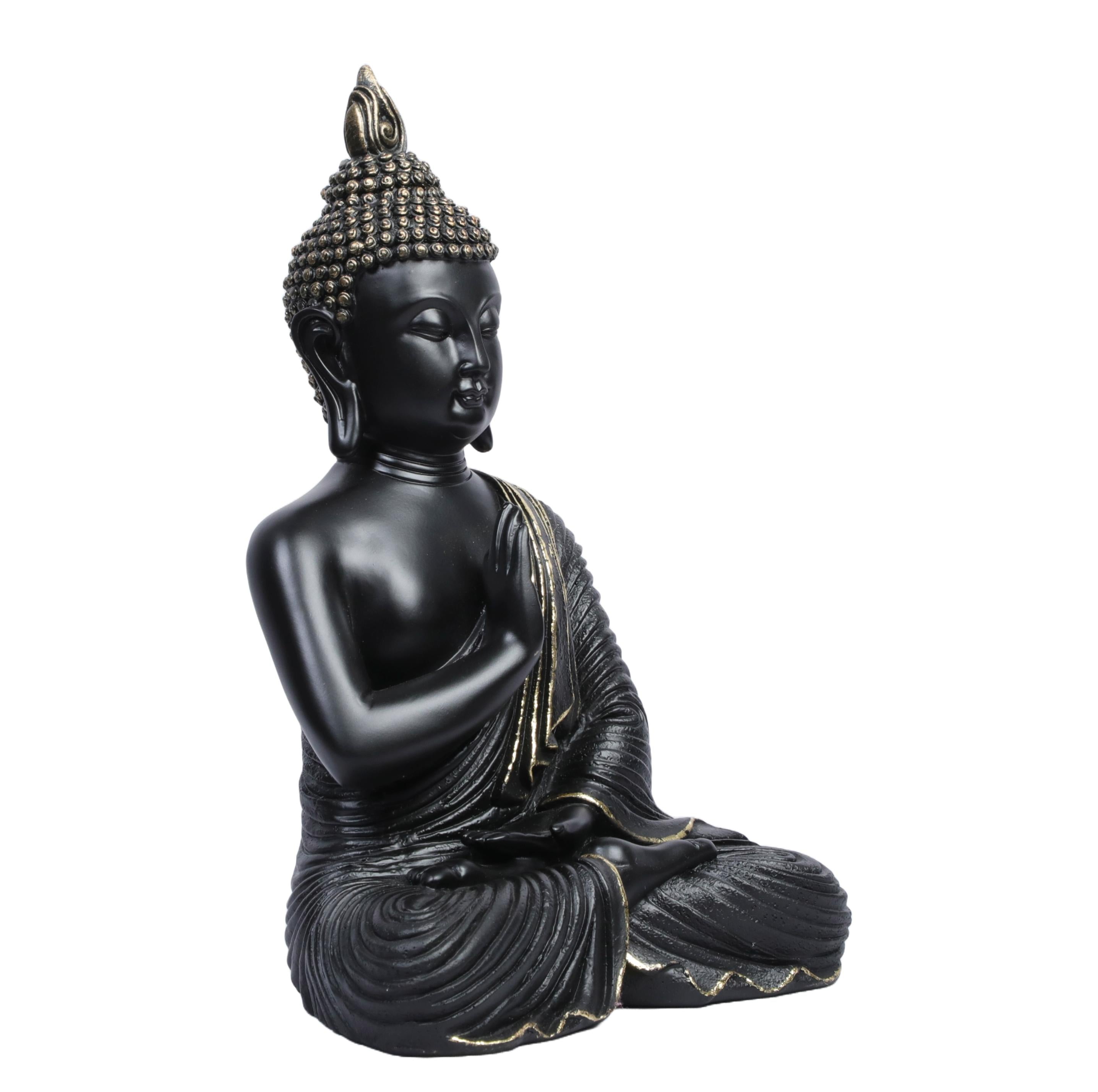 Ashnam Enlightened Grace: Buddha Statue in Gyana Mudra Pose - Black, 26 Cm