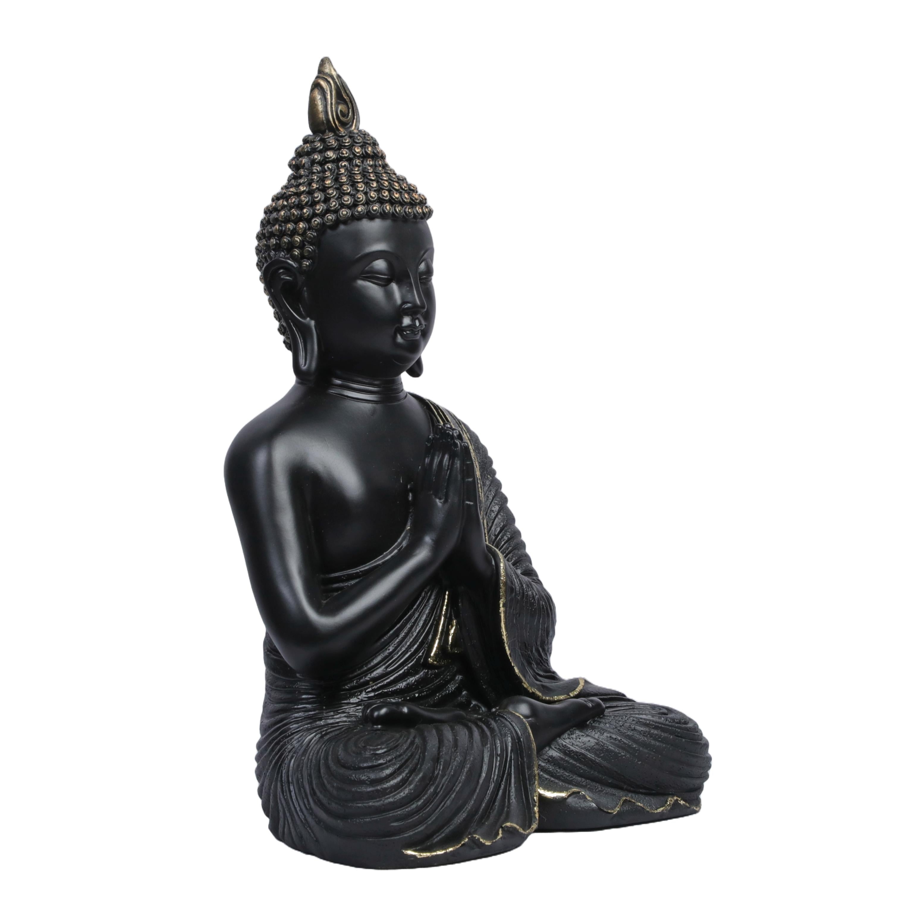 Ashnam Sacred Unity: Buddha Statue in Cross-Legged Pose with Joined Hands - Black, 26 Cm