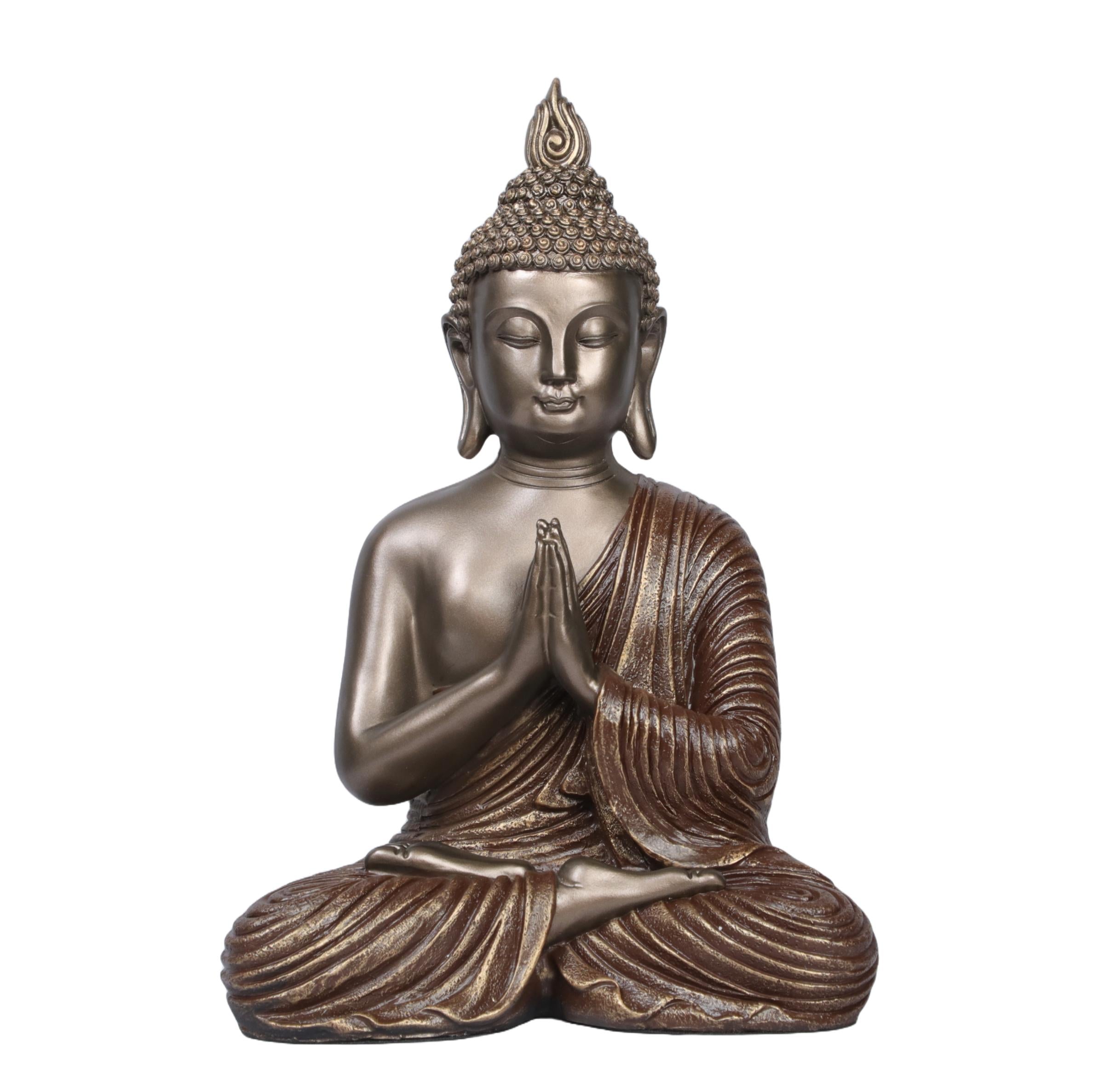 Ashnam Sacred Unity: Buddha Statue in Cross-Legged Pose with Joined Hands - Bronze Brown, 26 Cm