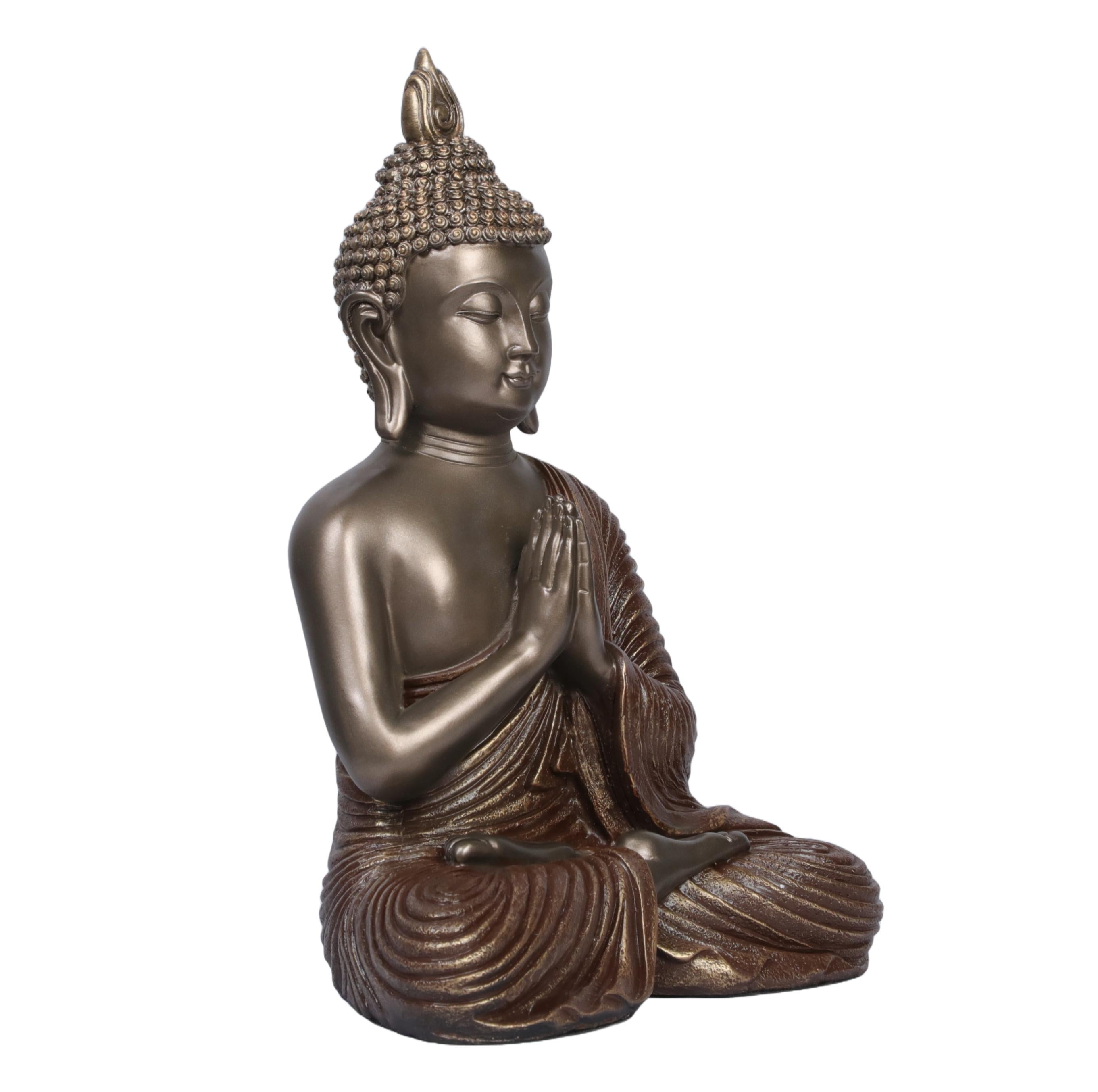 Ashnam Sacred Unity: Buddha Statue in Cross-Legged Pose with Joined Hands - Bronze Brown, 26 Cm