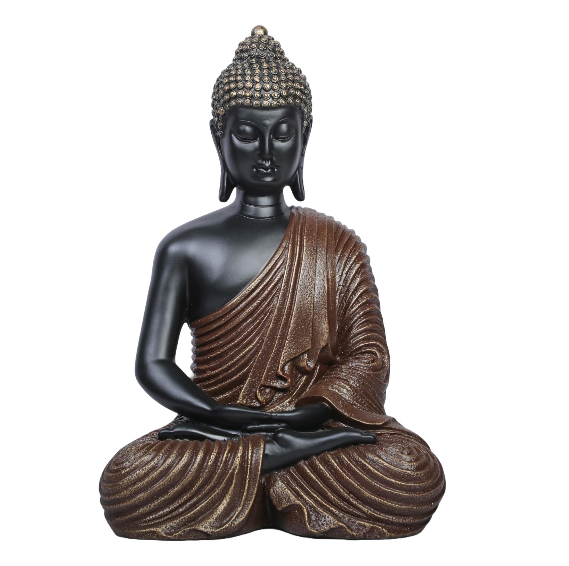 Ashnam Meditating Buddha with Hands Resting on Lap - Black Brown, 27 Cm