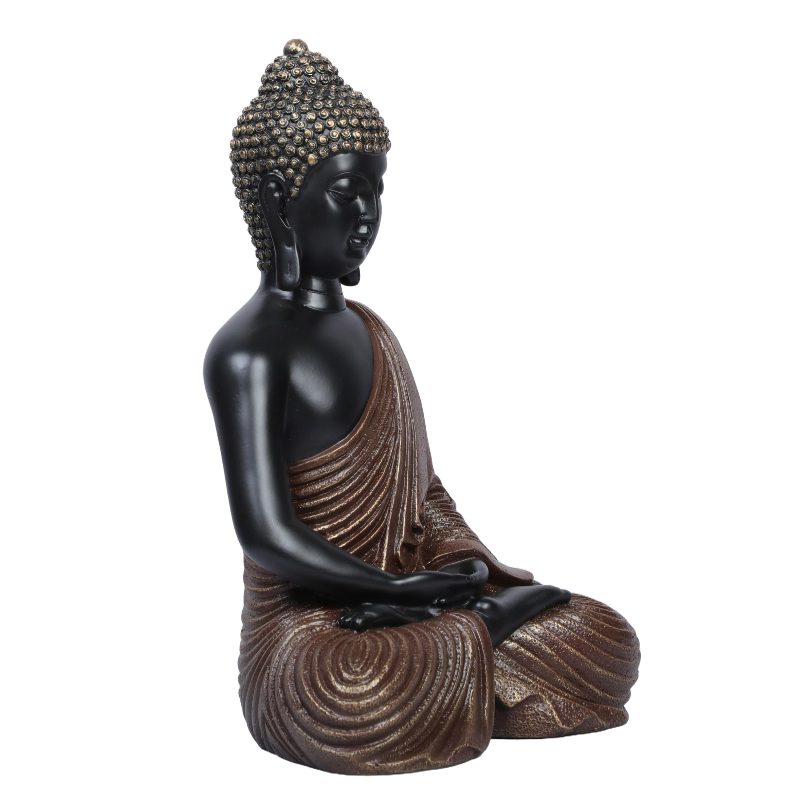 Ashnam Meditating Buddha with Hands Resting on Lap - Black Brown, 27 Cm