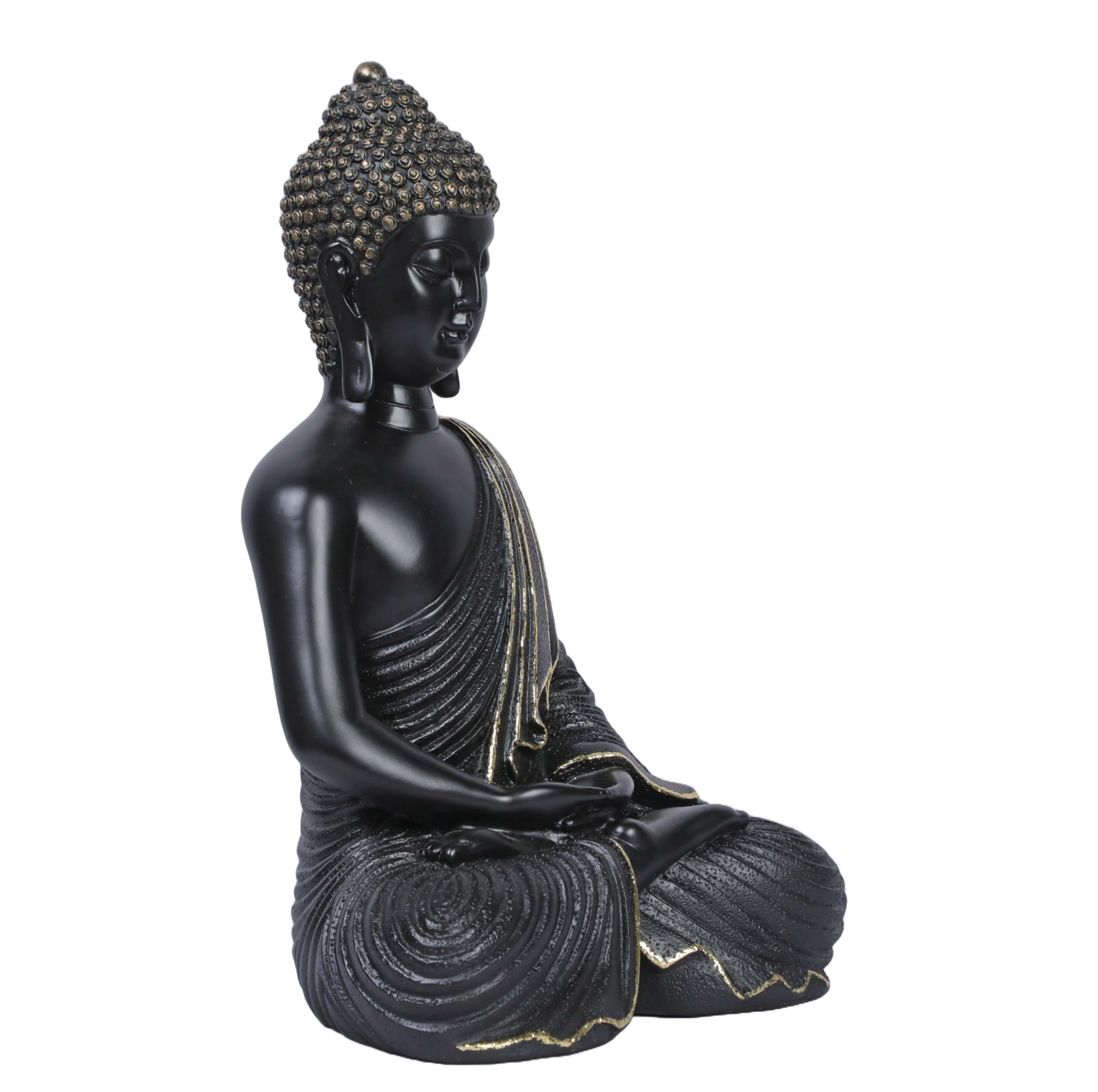 Ashnam Meditating Buddha with Hands Resting on Lap - Black, 27 Cm