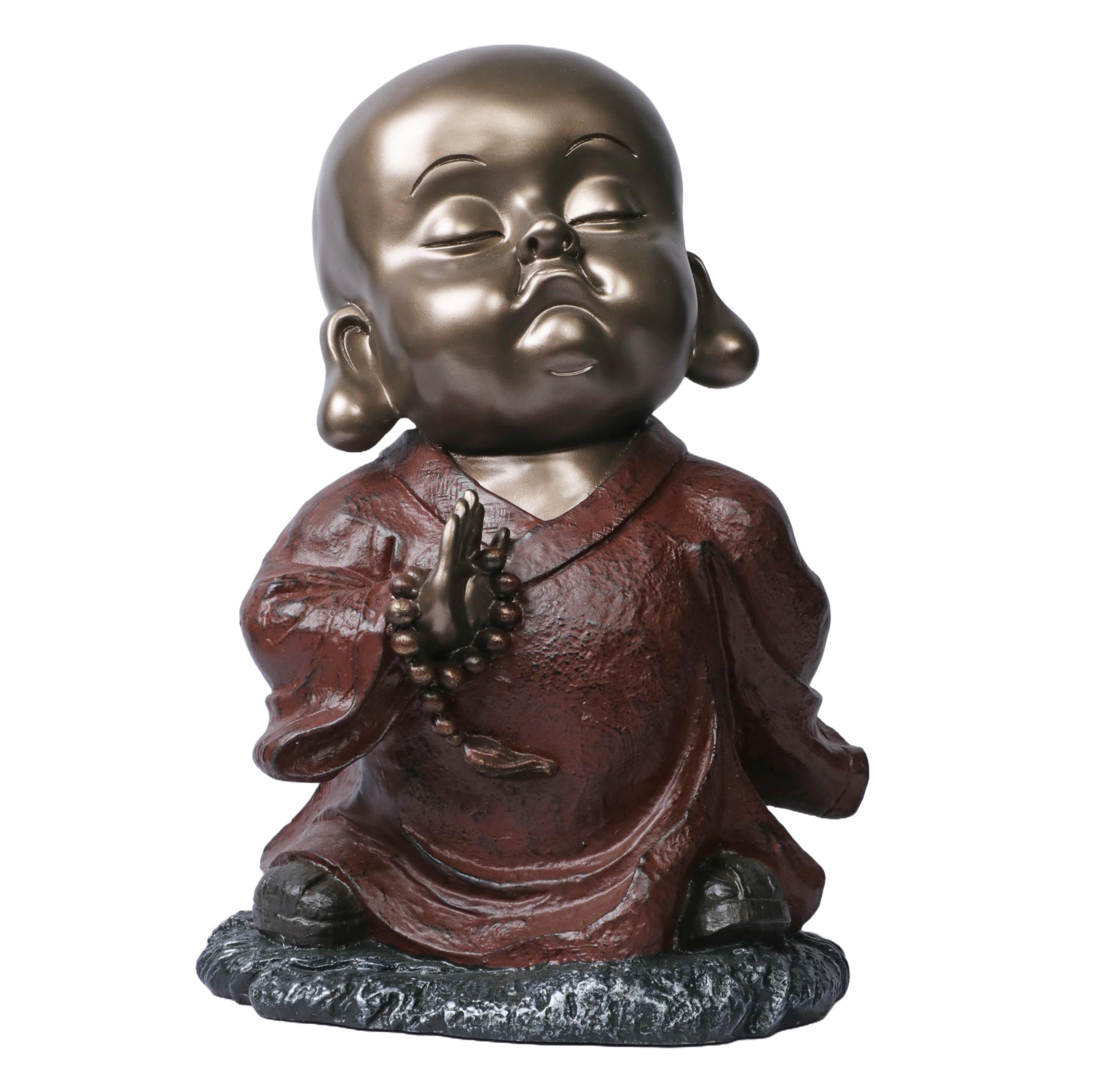 Ashnam Baby Monk Statue Sharing Divine Blessings - Bronze Maroon, 32 Cm