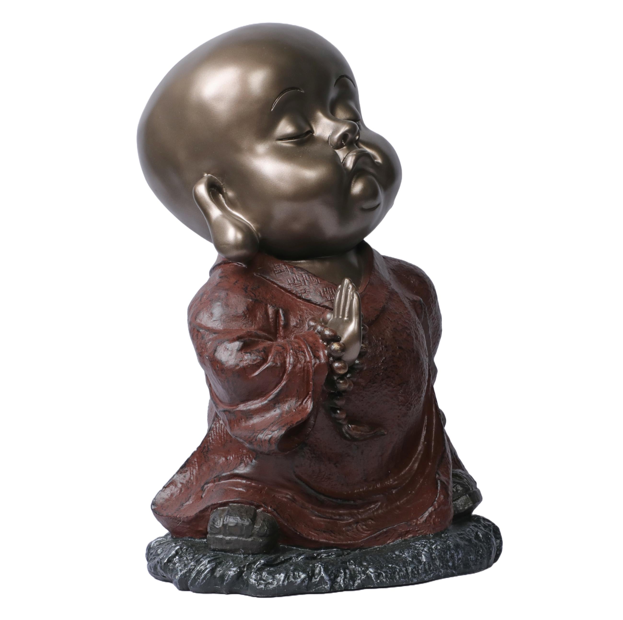 Ashnam Baby Monk Statue Sharing Divine Blessings - Bronze Maroon, 32 Cm