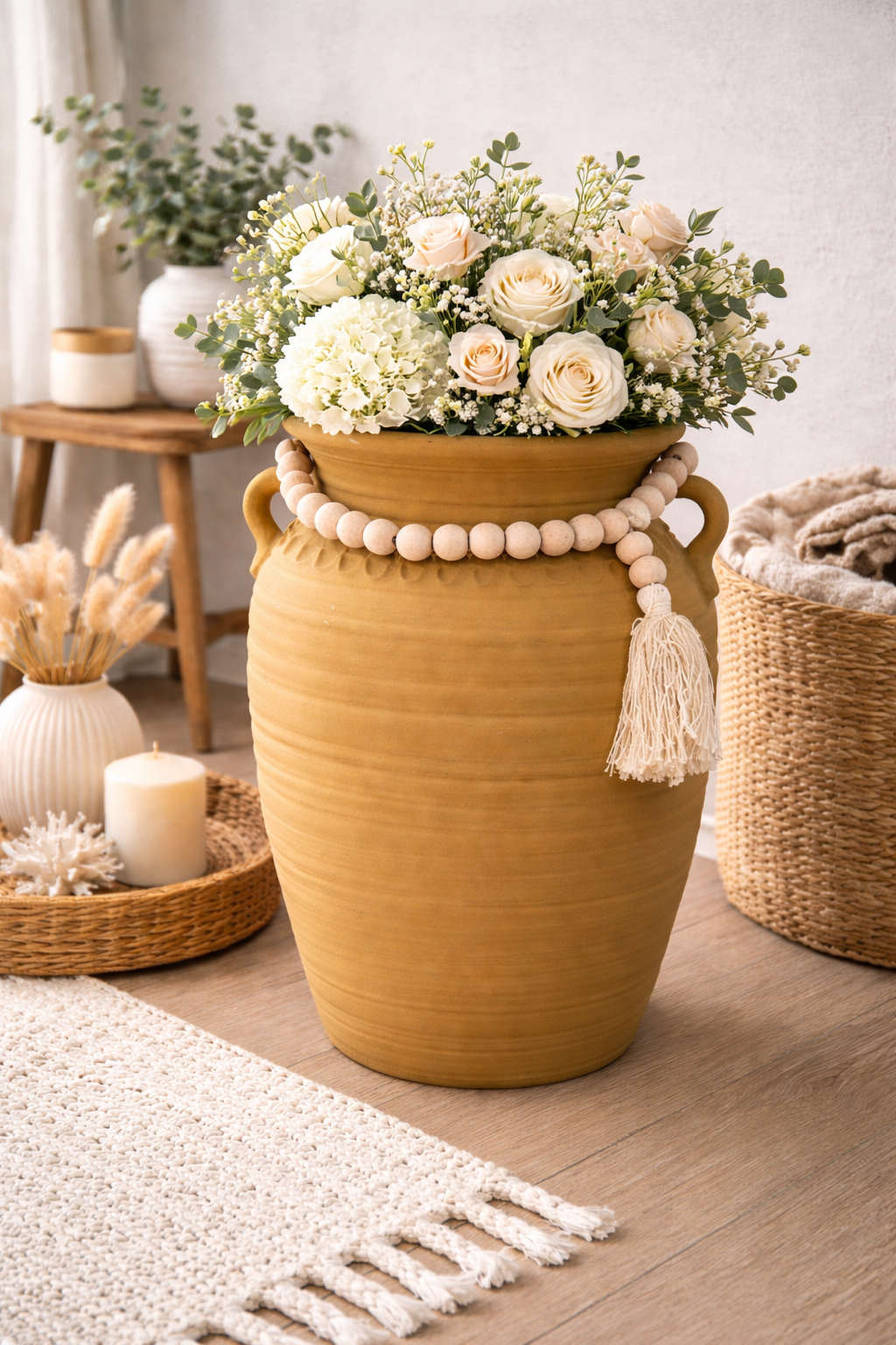 Rustic Vase with Handles Vintage Style Flower Vase - Jaune Sable