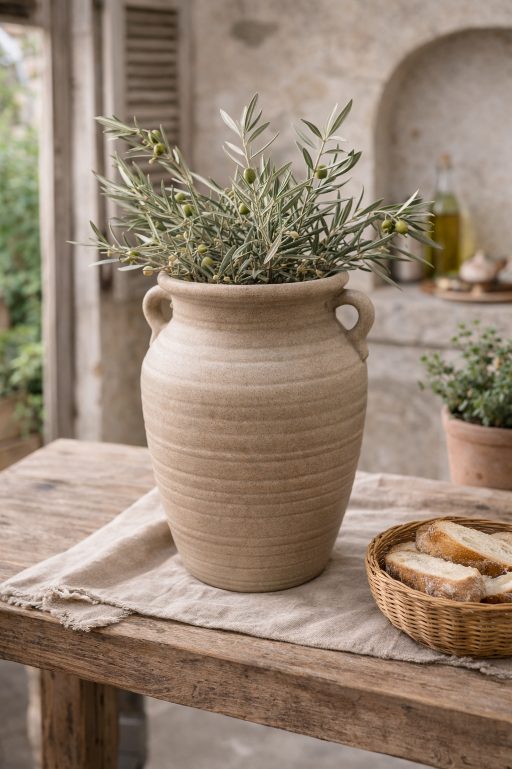 Rustic Vase with Handles Vintage Style Flower Vase - Sand Finish
