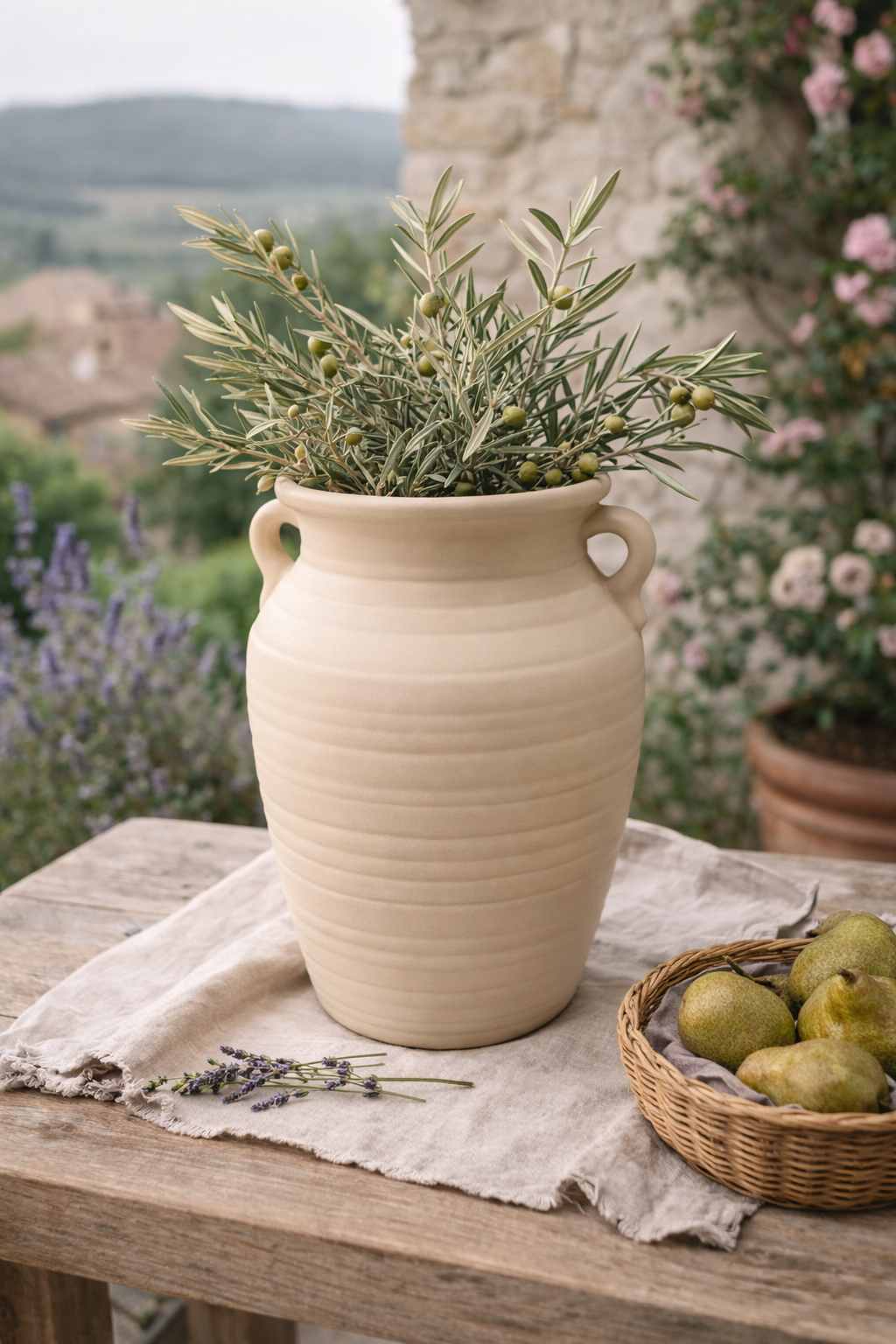 Rustic Vase with Handles Vintage Style Flower Vase - Marble Finish