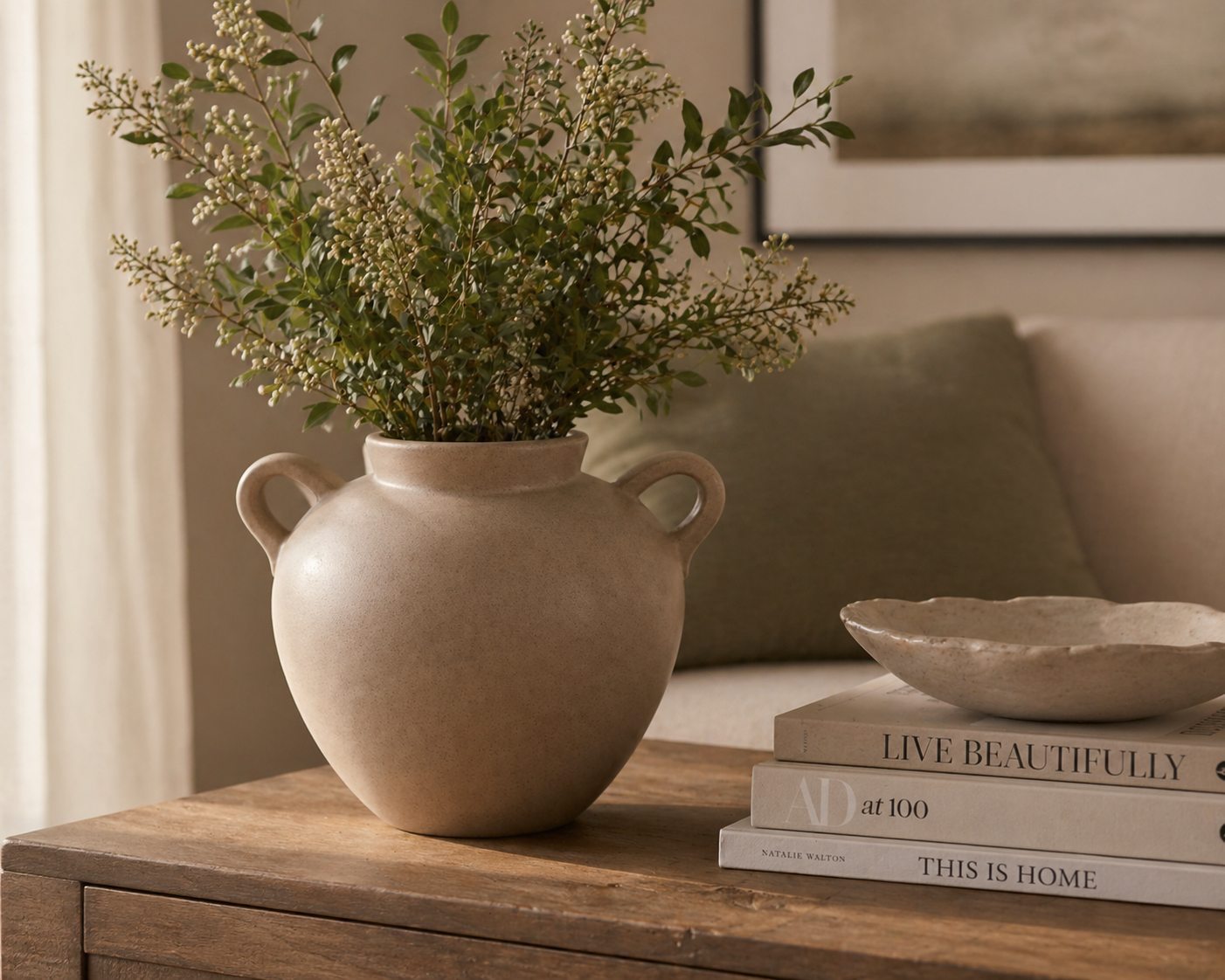 Minimalist Dual-Handle Vase Modern Decorative Tabletop Flower Vase - Sand Finish