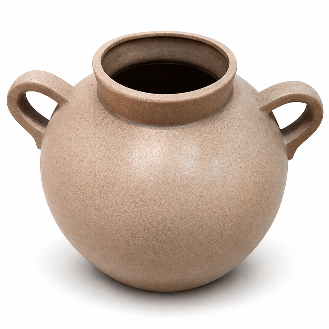 Minimalist Dual-Handle Vase Modern Decorative Tabletop Flower Vase - Sand Finish