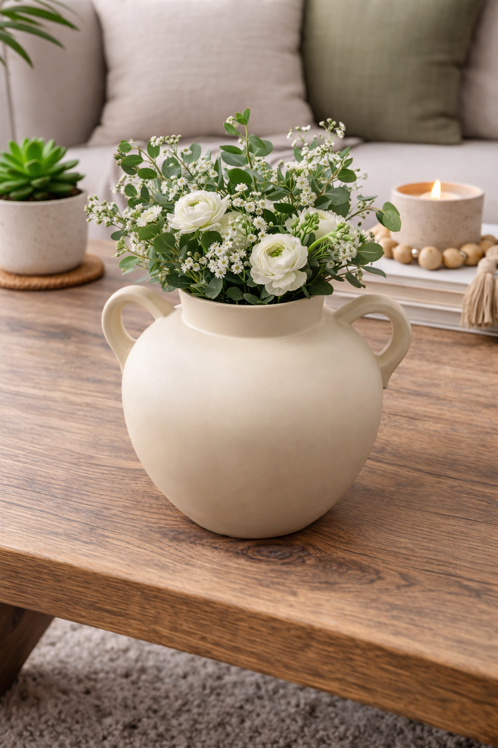 Minimalist Dual-Handle Vase Modern Decorative Tabletop Flower Vase - Ivoire Clair