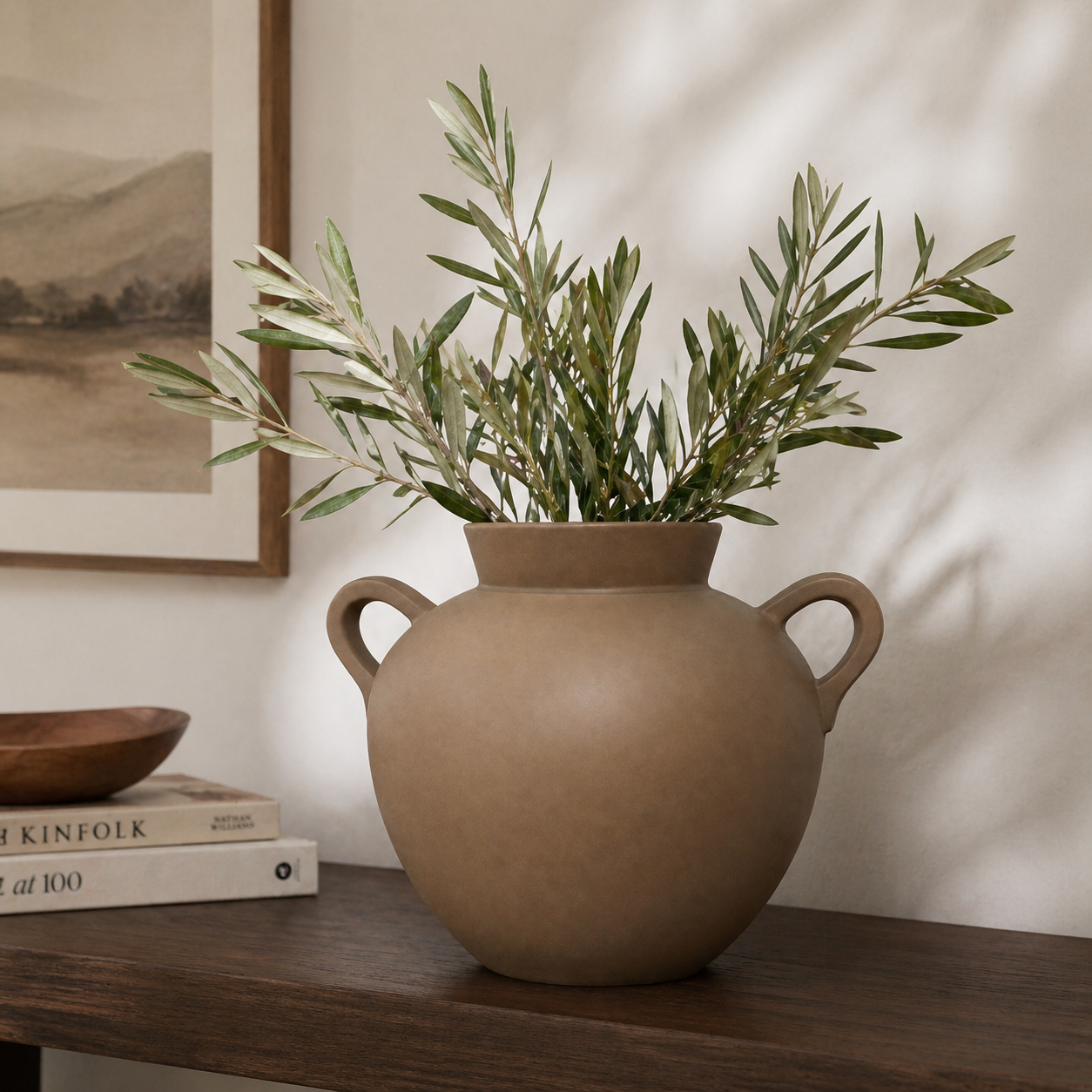 Minimalist Dual-Handle Vase Modern Decorative Tabletop Flower Vase - Olive Jaune