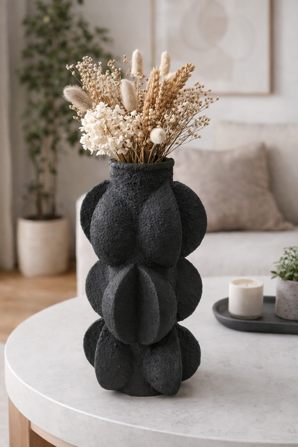Modern Textured Polyresin Decorative Vase Sculptural Flower Vase – Black Charcoal – Polyresin