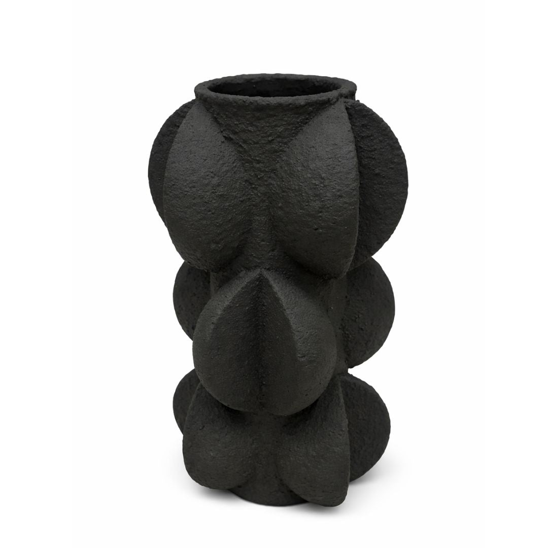 Modern Textured Polyresin Decorative Vase Sculptural Flower Vase – Black Charcoal – Polyresin