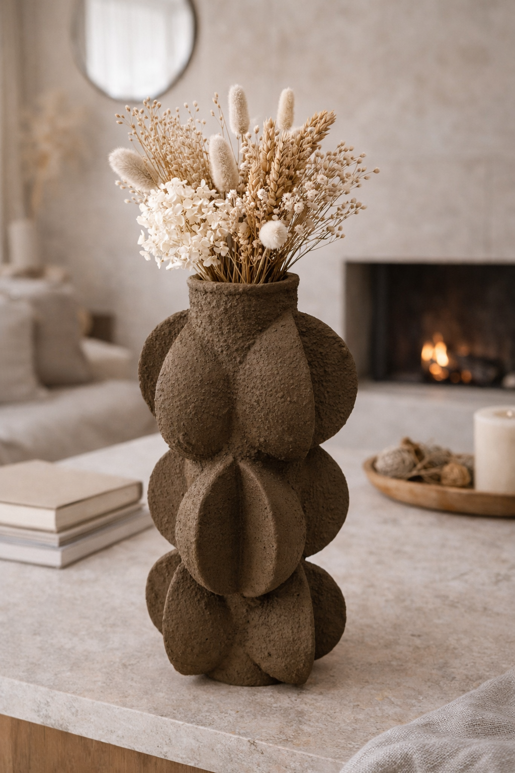 Modern Textured Polyresin Decorative Vase Sculptural Flower Vase - Sand Finish