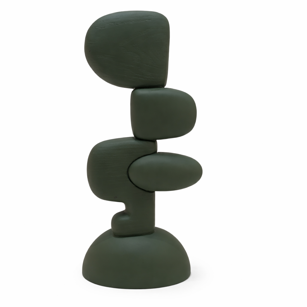 Modern Abstract Polyresin Sculptural Showpiece Minimalist Decorative Table Accent – Olive Gris – Polyresin